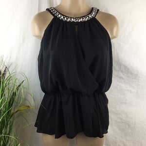 Papaya black Rhinestone Trim Embellished Sleeveless Top M